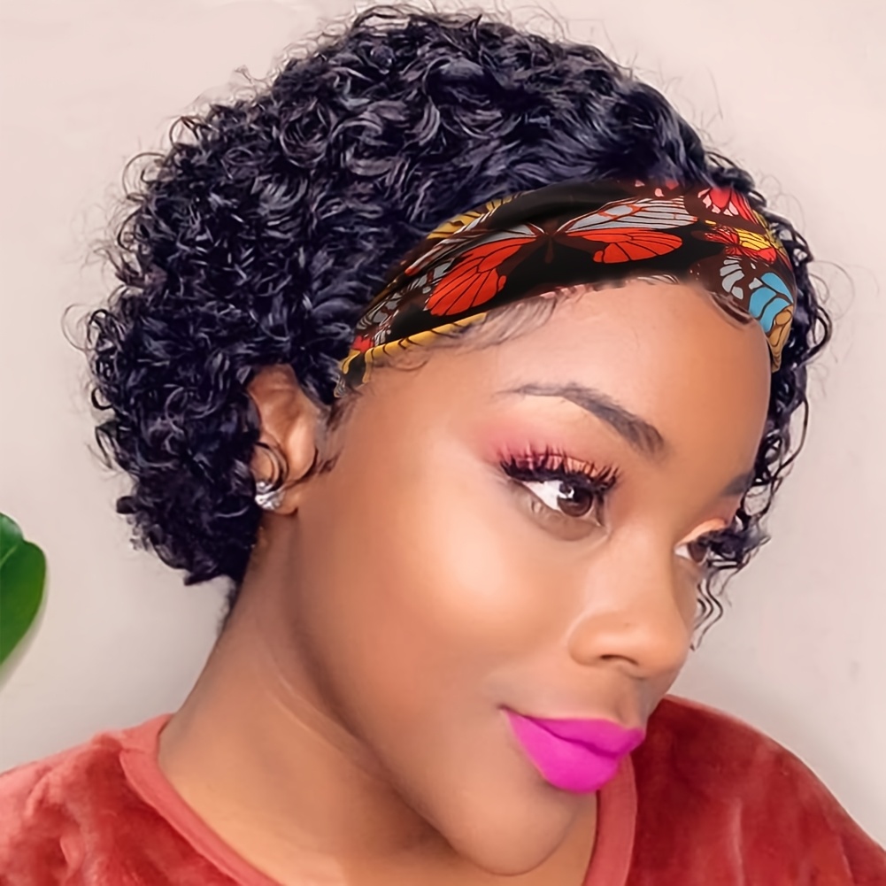 

Easy-wear Cut Headband Wig For Women - Glueless, Human Hair With Afro Curly Kinky Style, 150% Density, 6 Inch, Short Hair Wig, Put On And Go, Headband Wigs