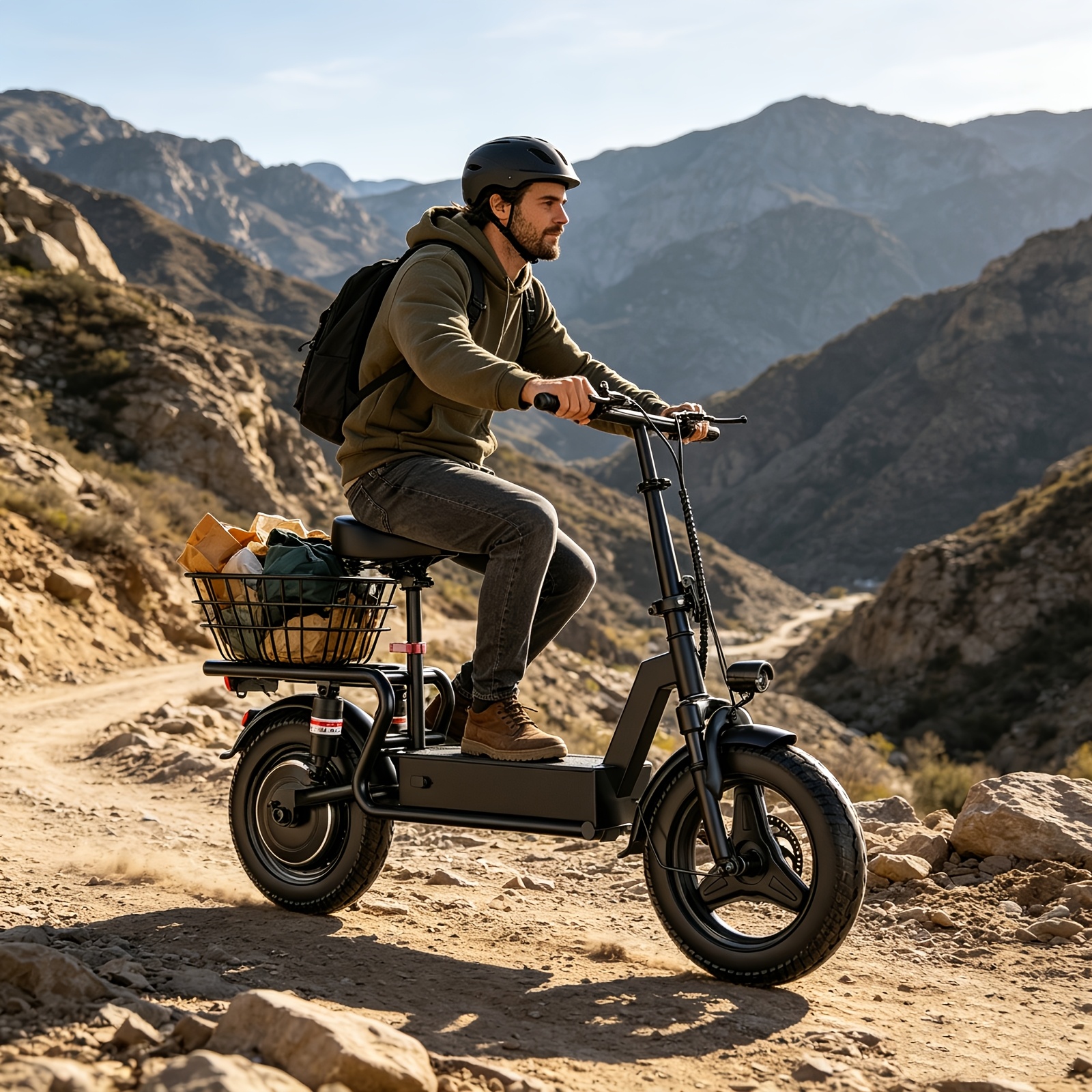 TEMU Commuter Electric Scooter With Seat, 54.6v 16.5ah Electric Scooter With Detachable Basket, Shopping Cart & Grocery Cart & Cargo Scooter, Large
