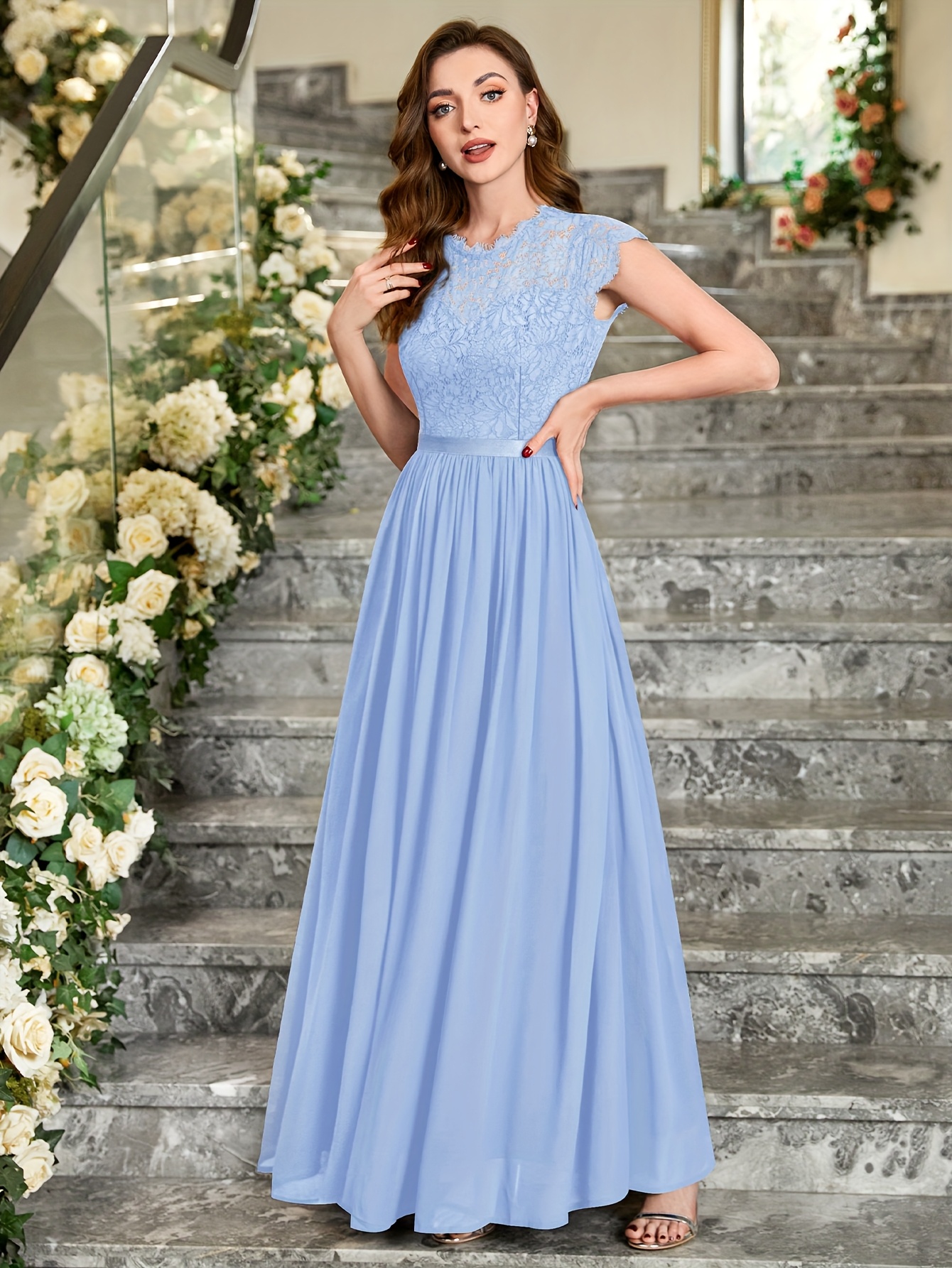 womens formal floral lace contrast chiffon evening party - Temu United Arab  Emirates