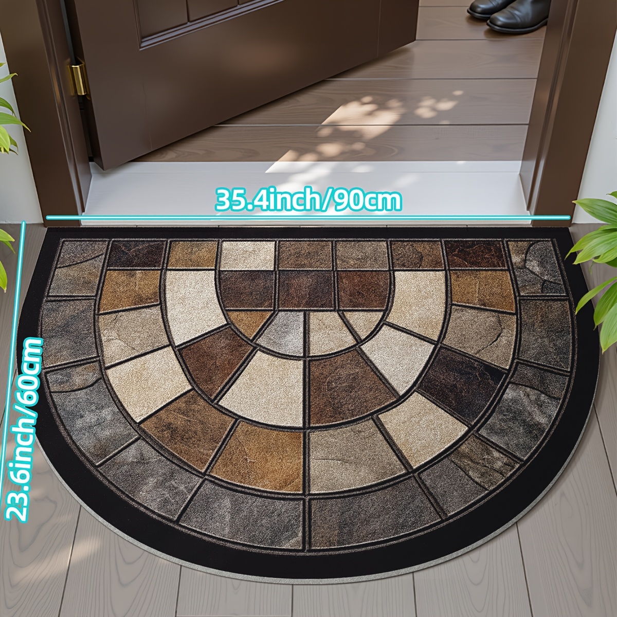 Image of 1pc Half Round Door Mat Door Mat, Printing Retro Door Mat Durable Indoor Doormat Front Door Mat, Non Slip Low Profile Door Mat For Entry, Patio, Home Decor