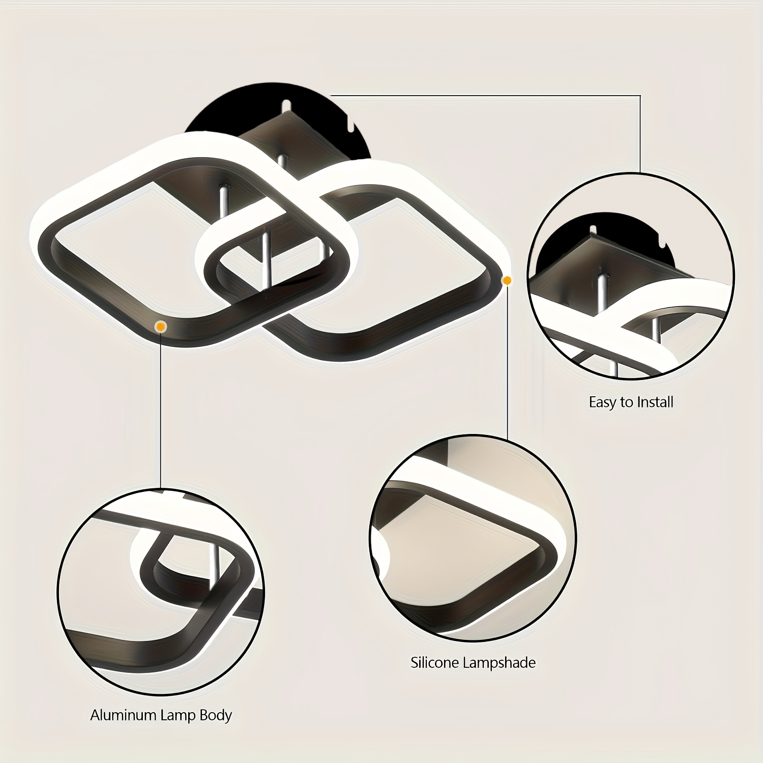 Modern Black White Square Ceiling Light with Adjustable Color Temperature