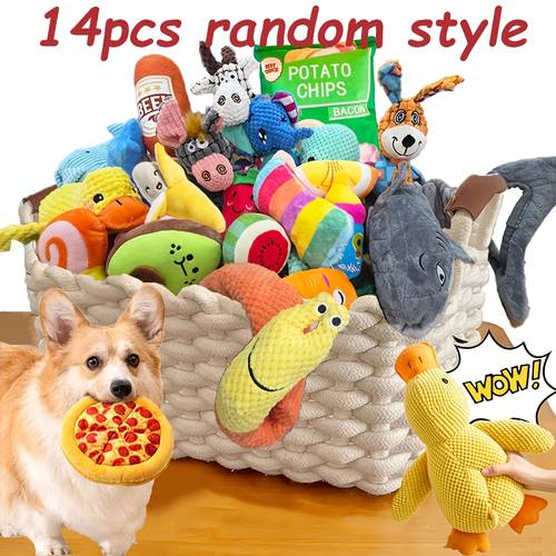 14pcs plush toys squeaky dogs attention pets energy no destructive behavior teeth cleaning fun and entertainment random style toy dog plush toy dog toy dog supplies pet toy without battery