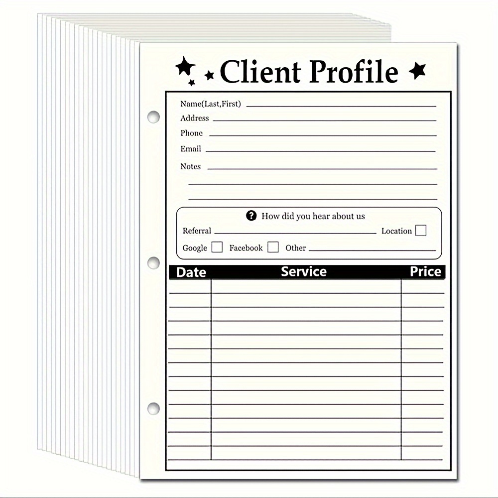 

25-pack Client Profile Cards With 3-holes For Hairstylists, Salons, Spa, Barbers, Business Data Cards For Customer Management, 5.5 X 8.5 Inches