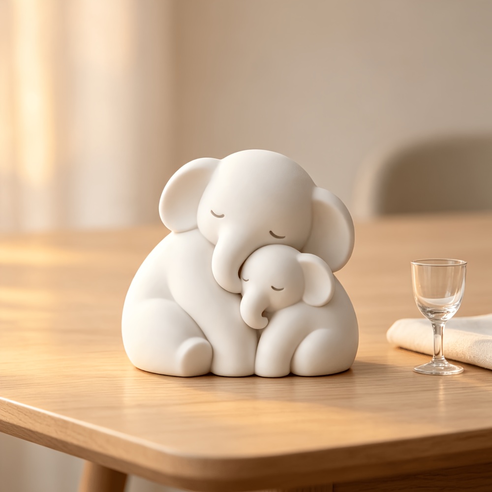 TEMU Figurine Éléphant Mère et Bébé - Blanc Minimaliste Adapté à la Décoration d'Intérieur, Décoration d'Étagère, Statue d'Éléphant Bébé en Plastique