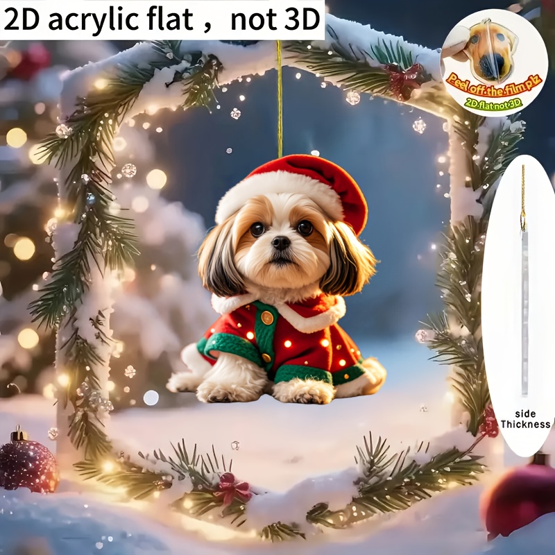 シーズークリスマスツリー置物 シーズークリスマスツリー置物 2d 1個 かわいいシーズー犬のクリスマス