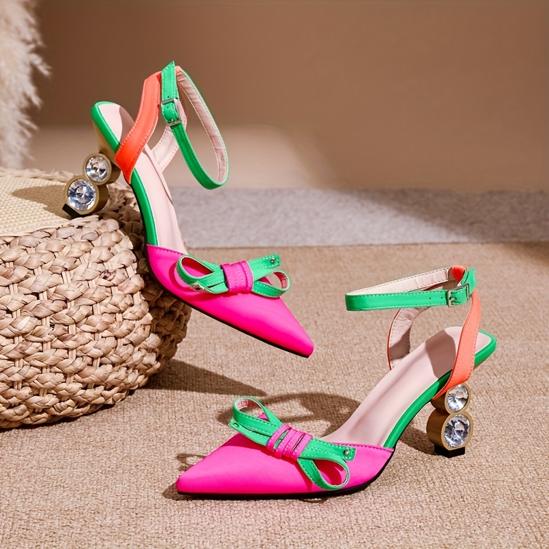 colorful contrast high heels women stylish pink green