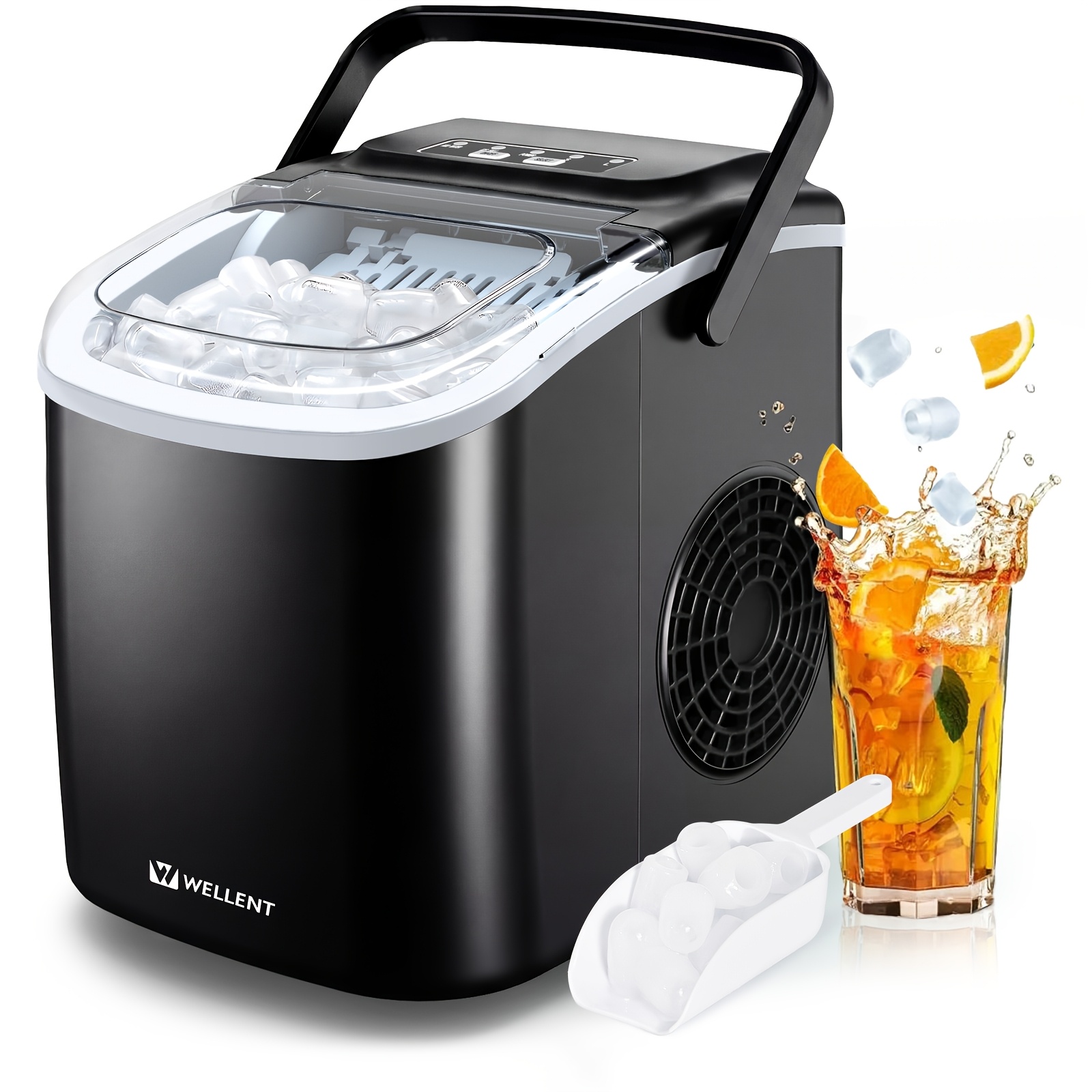 TEMU WELLENT Machine à glaçons cube, 12 Kg Machine à glaçons cube, 8 glaçons prêts en , Cube de glace noir avec poignée portable, 12 Kg/, Machine à