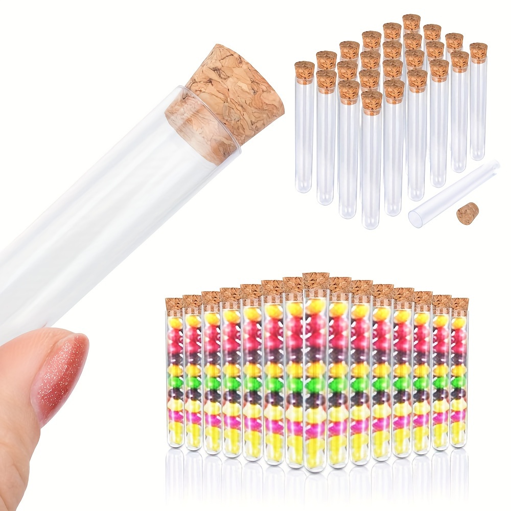 

10/15/20pcs Transparent Plastic Test Tubes With Test Tube Stopper For Powdered Spices Liquid Storage Laboratory