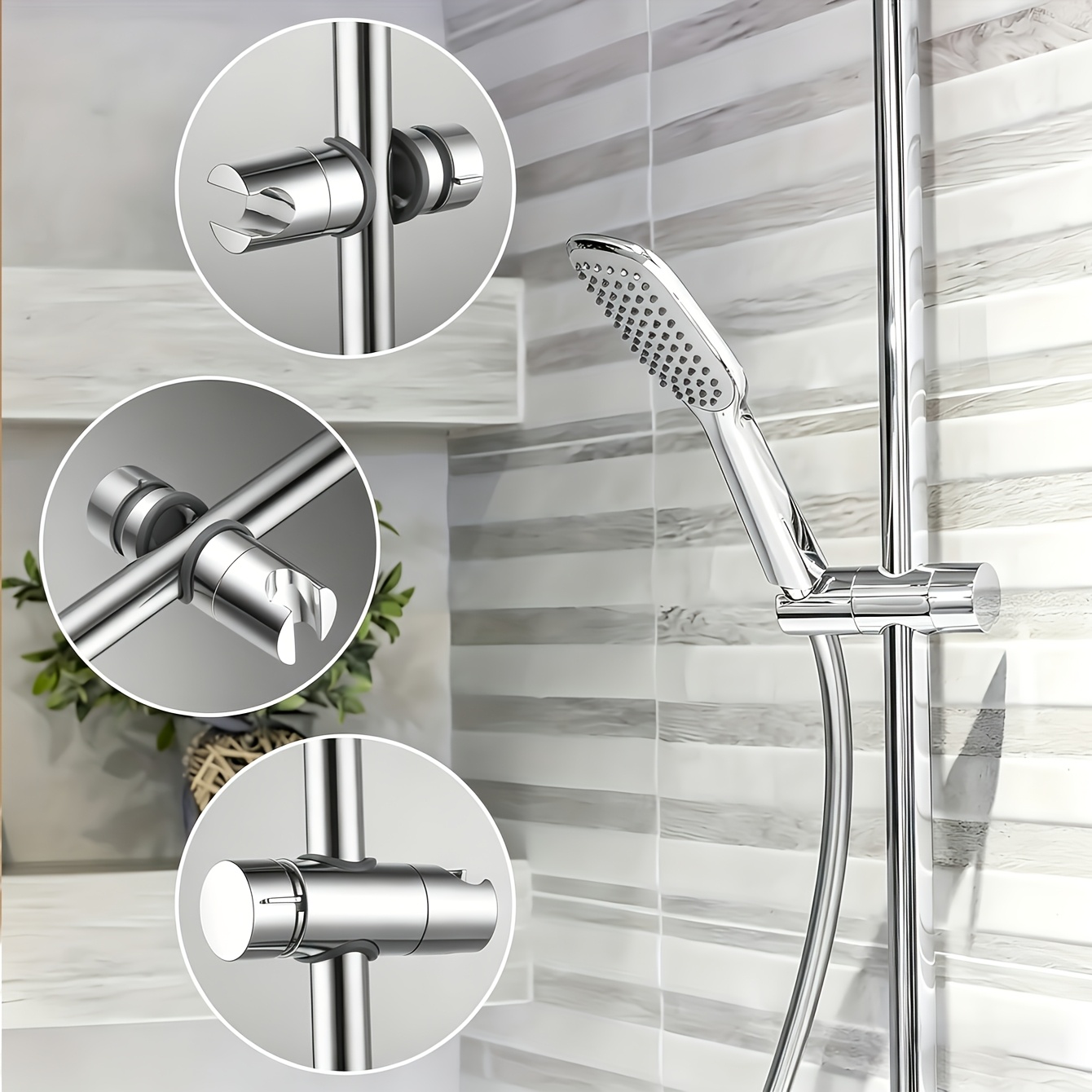 Showerhead Holder, Adjustable Sliding Bar Showerhead Bracket, Replacement Sliding Clamp Fixture For Bathroom, 360 Degree Rotatable Nozzle Support