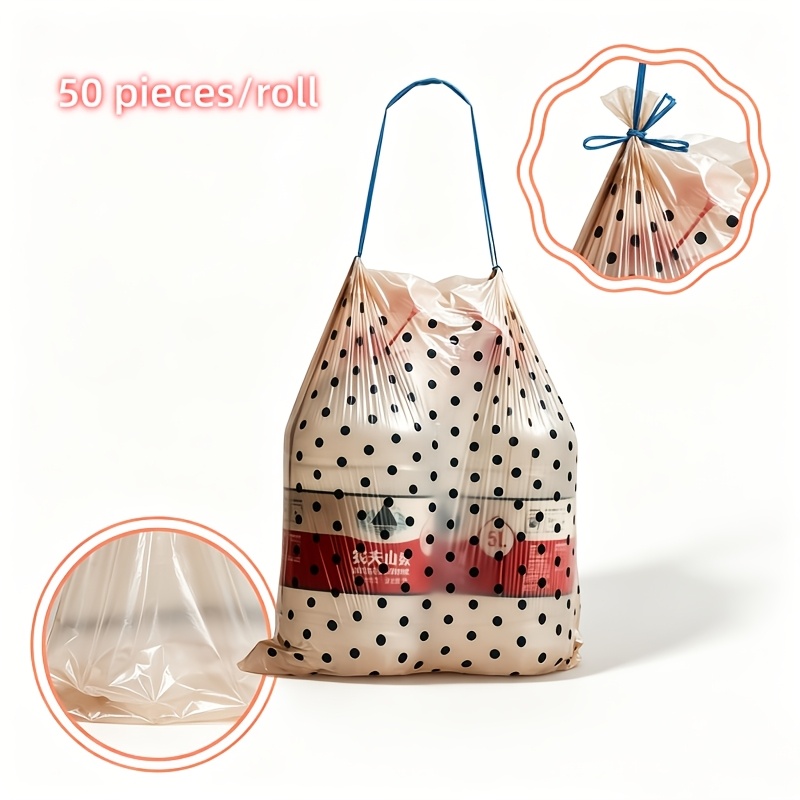 TEMU 1 Roll/50 Drawstring Garbage Bags, Large Thickened, With Automatic Closing Function, Suitable For A Of Family Scenes, Including Kitchen,