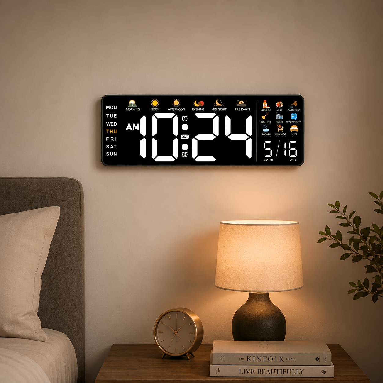 TEMU Outdoor 16 Inch Led Large Screen Digital Wall Clock, Wall Mounted Electronic Clock With Dual Alarms, 12/24h Remote Time Setting, Usb Powered