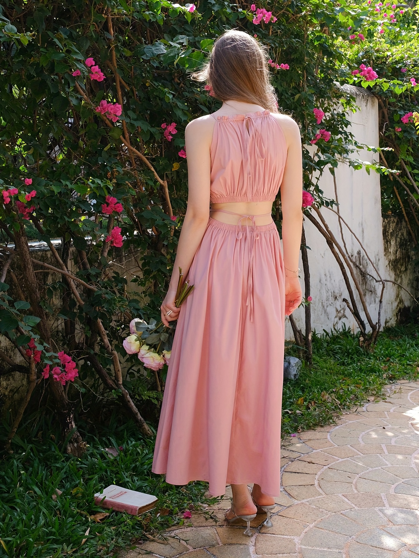 elegant pink sleeveless midi dress women viscose material - Temu Oman