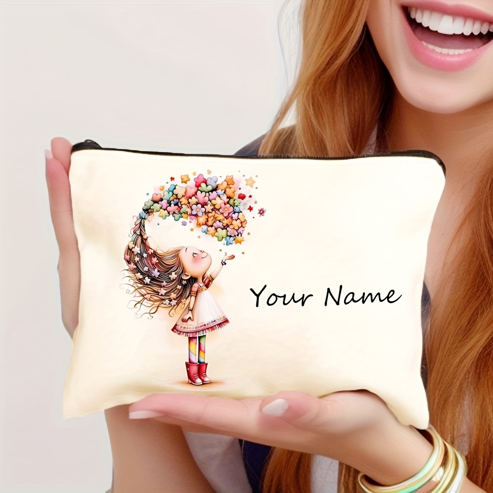 E-shop Anpassbare Weiße Polyester-Make-up-Tasche mit Niedlichem Mädchen-Druck - Langlebige, Geräumige Kosmetiktasche für Frauen und Männer,