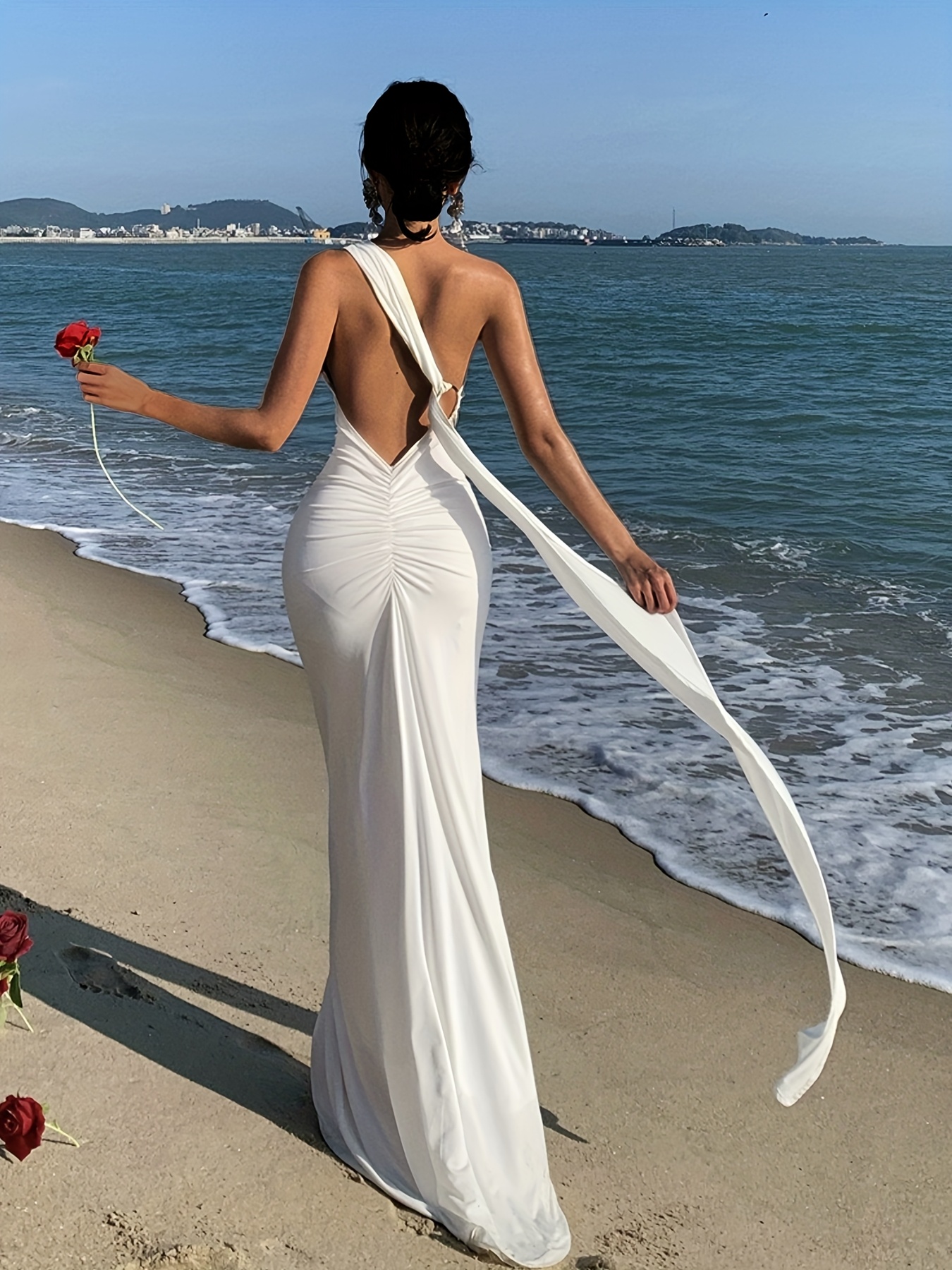 green emerald velvet dress Francoise White Cowl Neck Backless Maxi Dress With Lace Insert – Club L  London main image 1