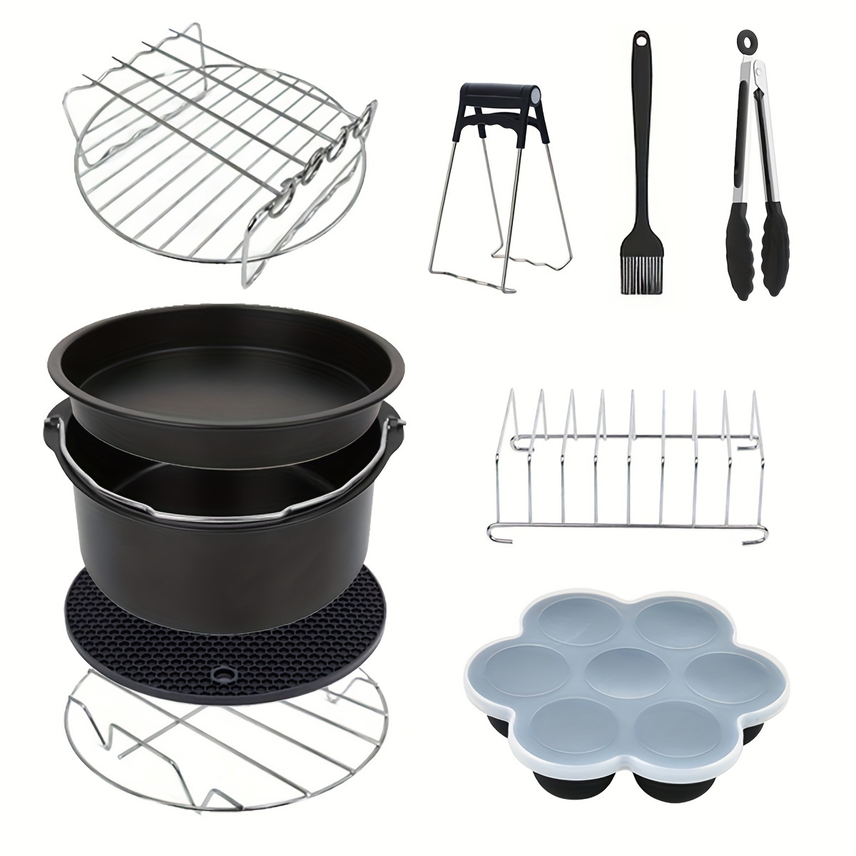 Air Fryer Accessories 10 Set for NINJA Airfryer Most 4.2Qt and Larger Oven with 19.0 cm Cake Barrel Pizza Pan Cupcake Pan Skewer Rack and Other Oven Accessories