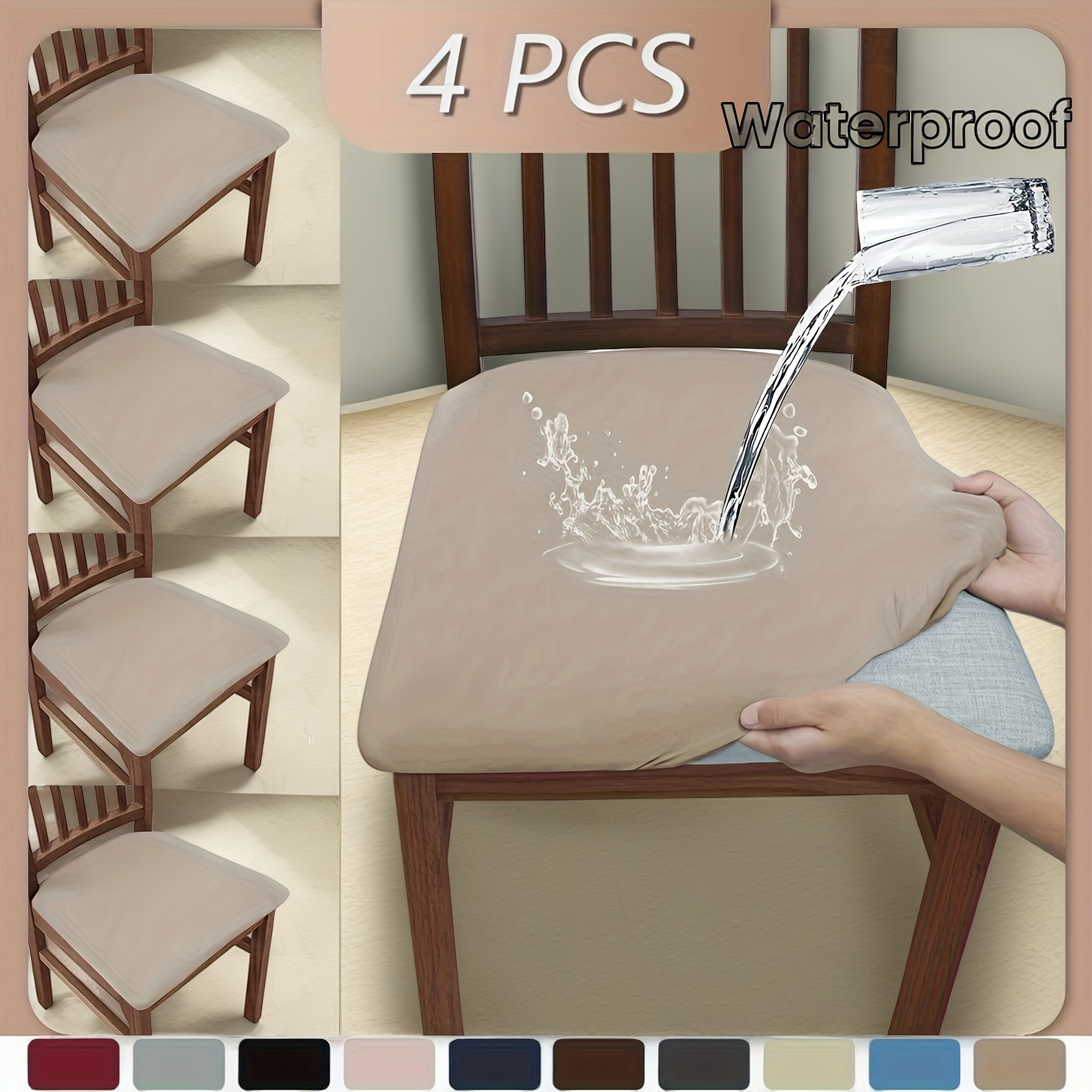 

4/6pcs Waterproof Chair Seat Covers - High Brushed Polyester & Spandex , Stain & Dust Resistant, Machine Washable, Ideal For Dining & Office Home Decor