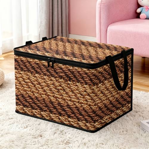 1pc woven brown pattern storage basket durable polyester rectangular organizer with lid woven brown design for closet under bed shelf baskets