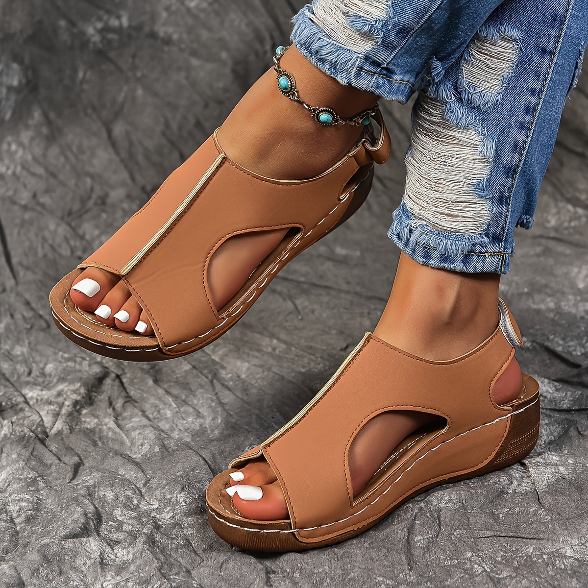 women s solid color wedge heeled sandals casual open toe details 23