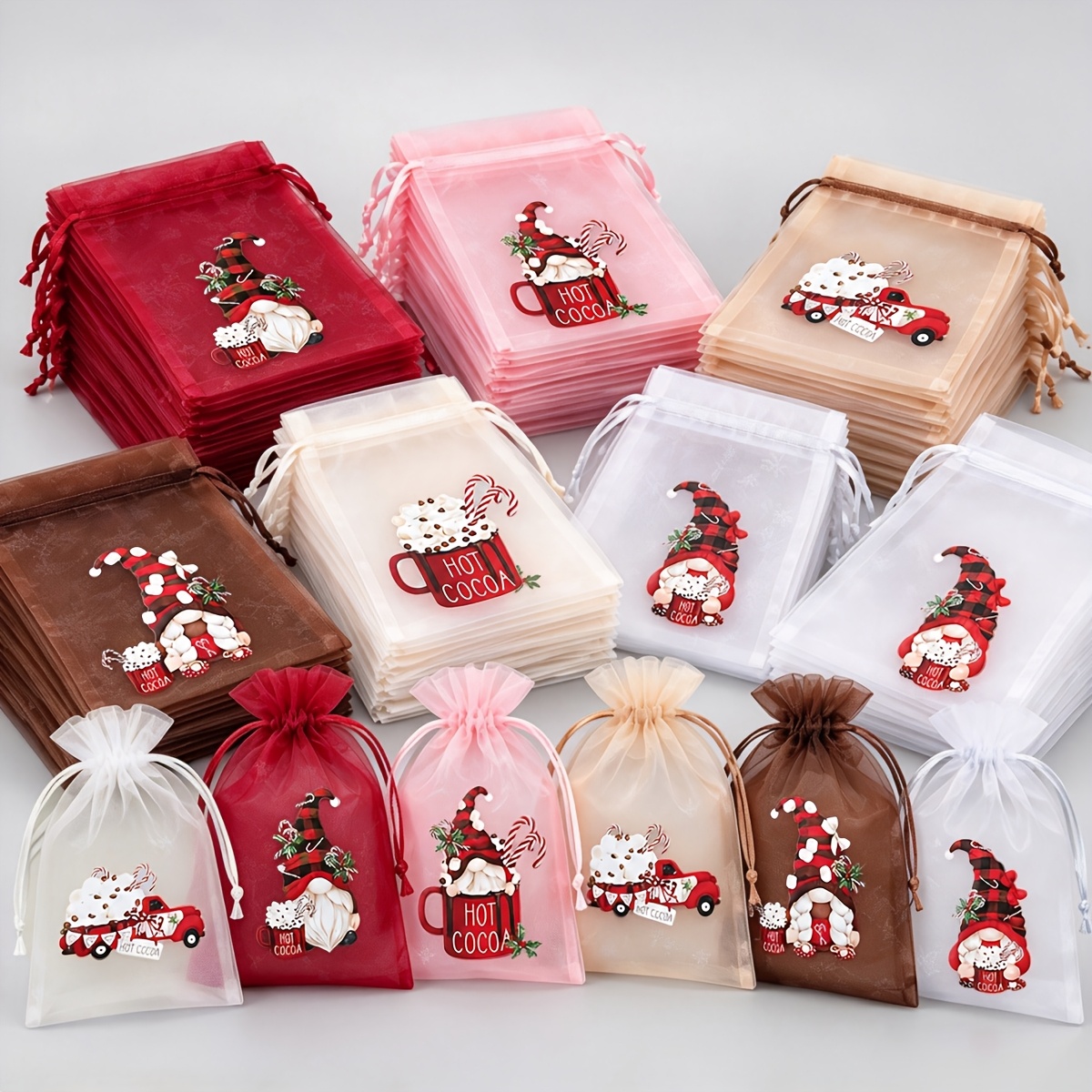 TEMU 36 piezas de bolsas de regalo navideñas de organza transparente con cordón de 3.9x5.9 pulgadas, con estampado de caliente y camión de Papá Noel,