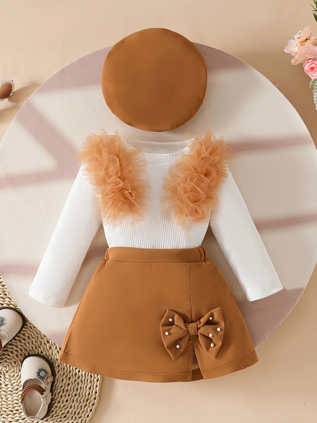 top a maniche lunghe bordi in rete e gonna Temu Italy