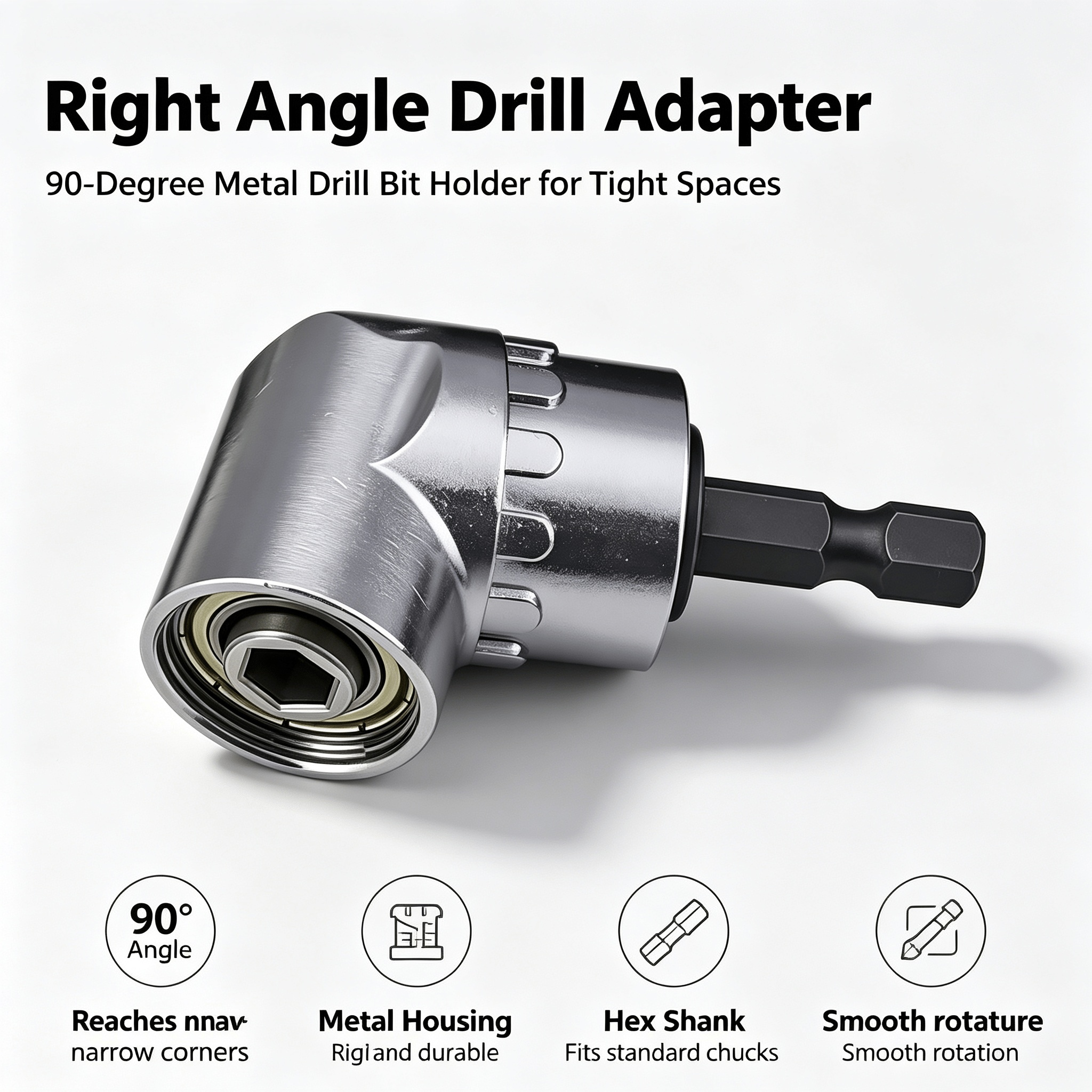TEMU Right Angle Drill Bit Attachment With Magnetic Bit Holder & Screwdriver Adapter - Compatible For /electric Drills Suitable For Tight Spaces,