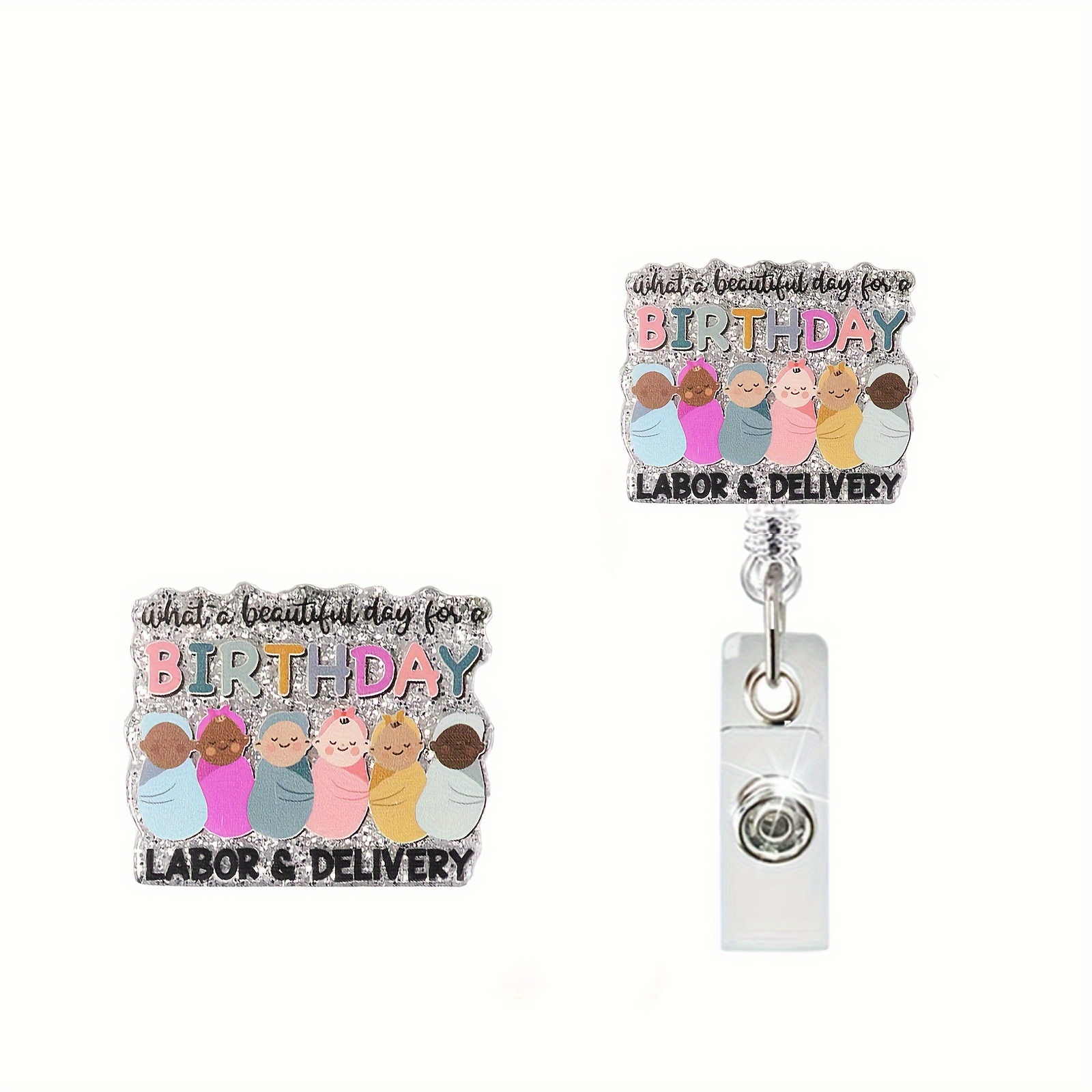 1pc Glittery Labor&Delivery Retractable Badge Reel, Acrylic Name Badge Holder with ID Clip for Nurse Doctor,Temu
