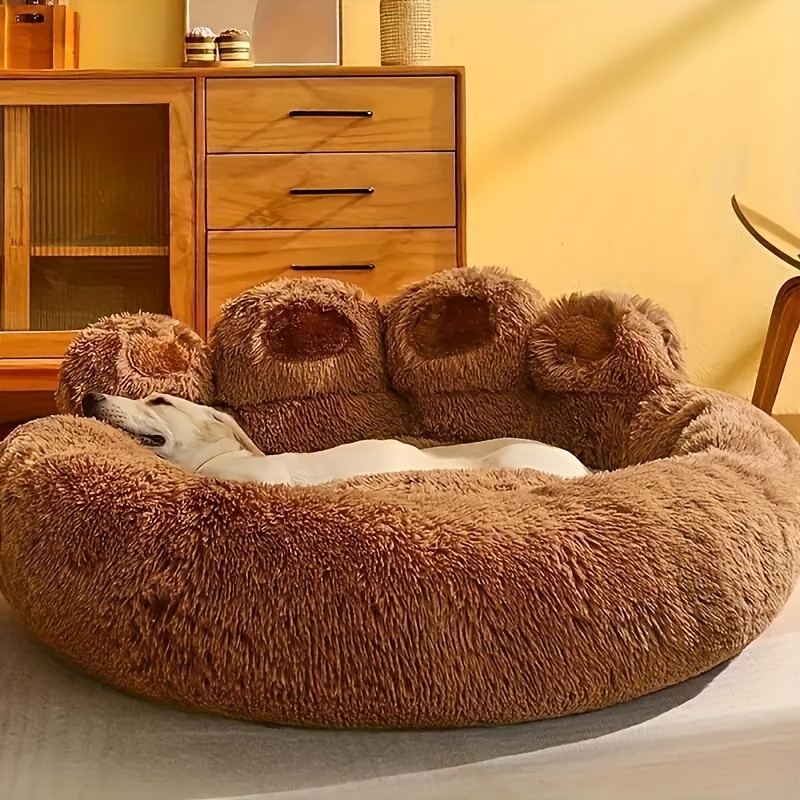 deluxe   plush pet bed ultra soft   fur round lounger for dogs cats warm and calming donut nest with anti slip bottom thick pp filling machine washable   small medium large breeds all year round Product details 0