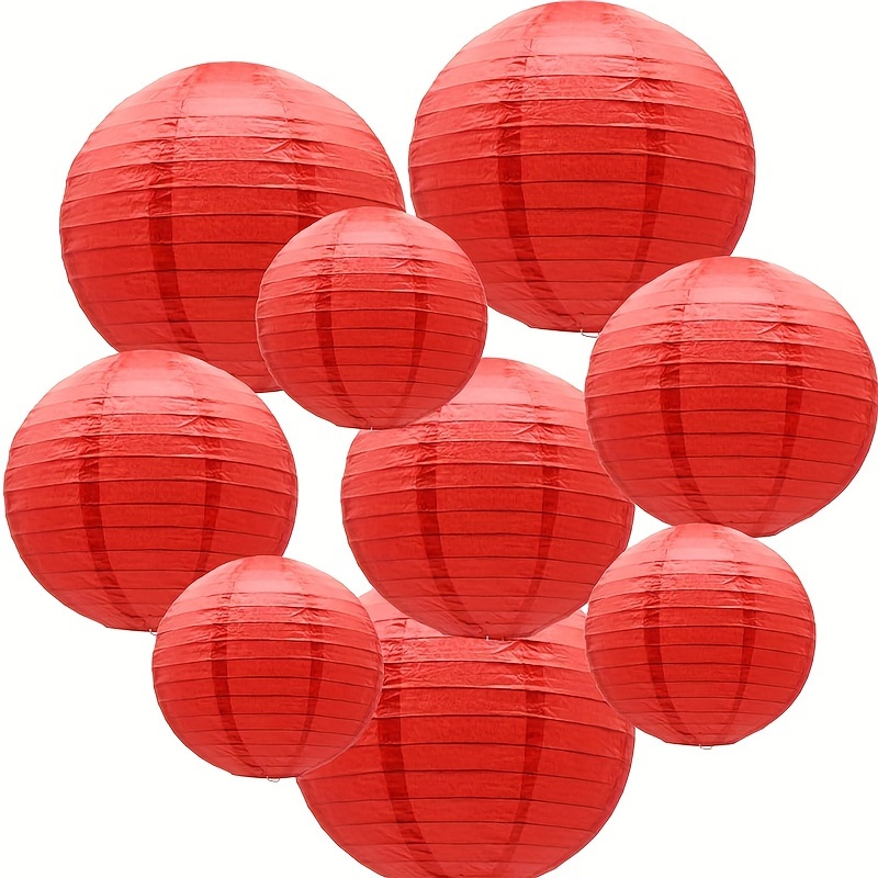 

9pcs Red Set For Parties & Weddings - Hanging Decorations In 3 (12", 10", 8") - For Birthdays, Christmas &