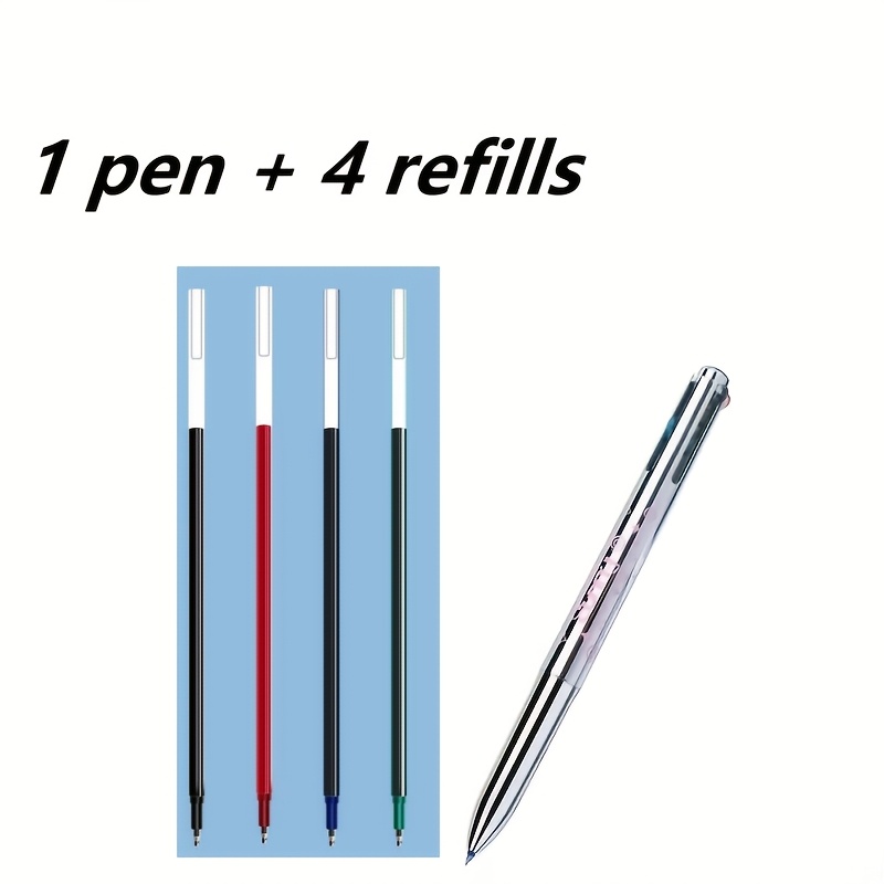 TEMU 5pcs Set Of High-end Metallic - Pens, Including 1 Pen And 4 Refills In Black, Red, Blue, And Green, 0.5mm, For Office, Study, And Business Use