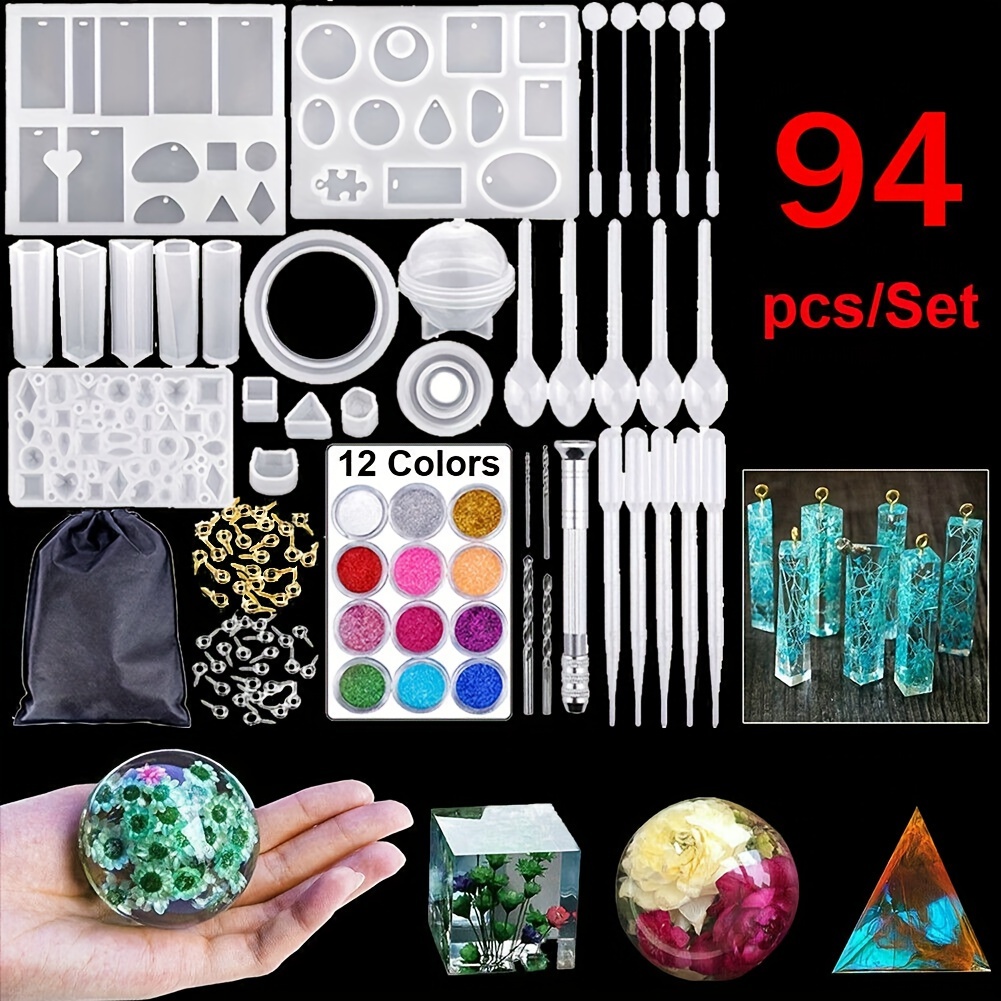 

Kit de moulage en silicone à 94 pièces pour la fabrication de bijoux, de pendentifs et de projets de bricolage en résine époxy.