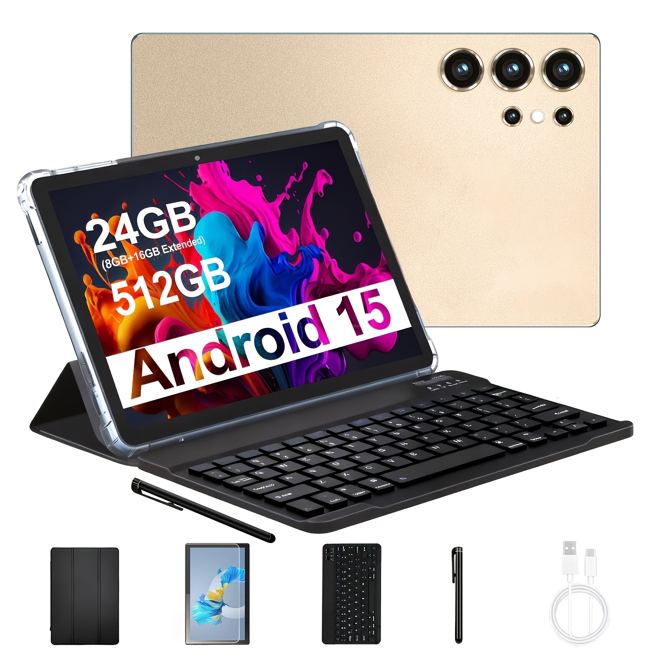Image of 15, 10.1-inch Tablet + 5g Dual Standby, Wifi 6 + 24gb 512gb Rom + 6000mah Battery + Usb-c Fast Charging + Ips Hd Screen + Dual Cameras + Entertainment And Drama, + Daily Commuting, Outdoor Leisure