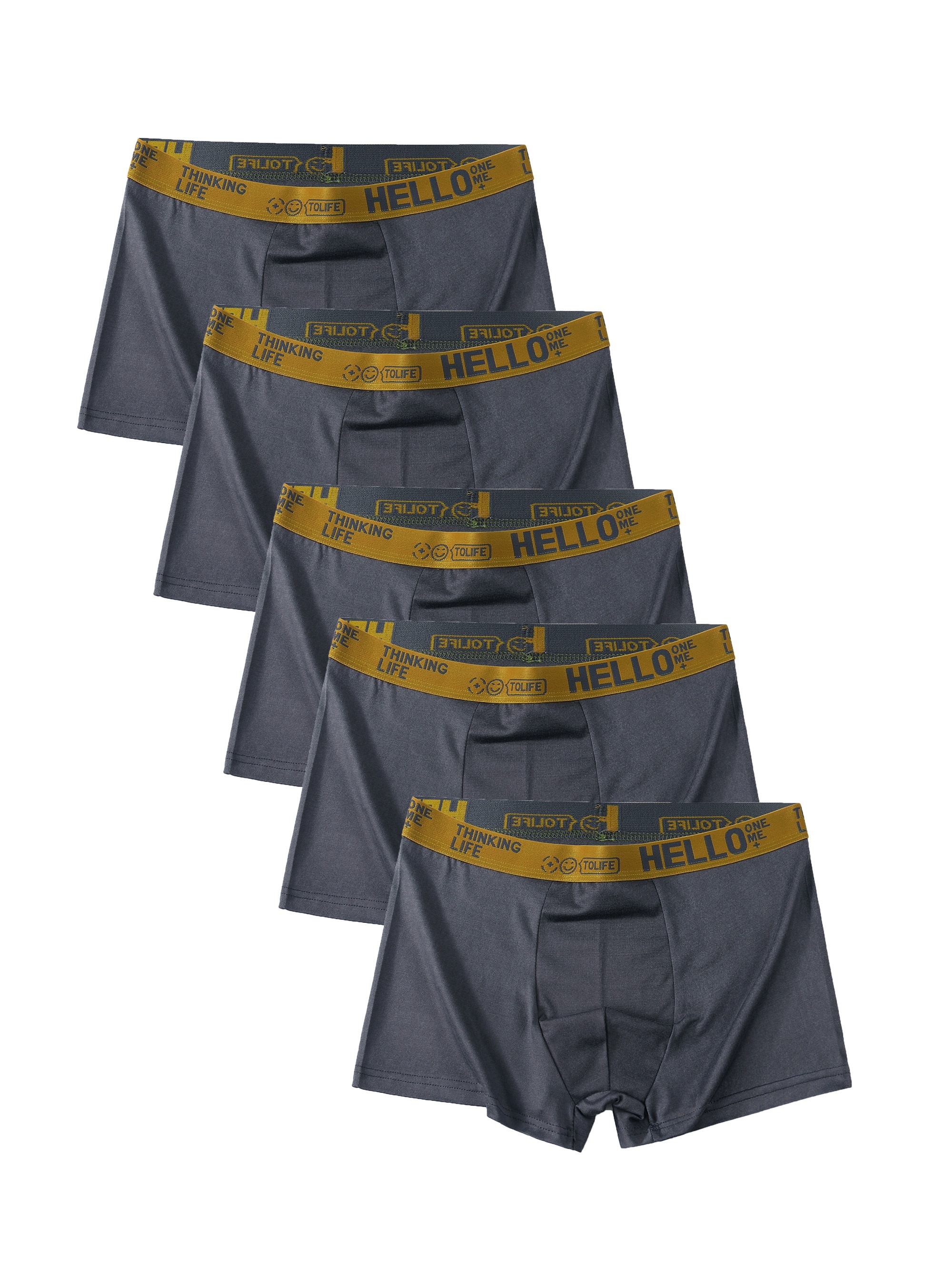 5-Pack Men's Boxer Briefs, Polyester & Spandex Blend, Medium Stretch, Solid Color, Knit Fabric, Breathable Daily Casual Underwear with Quick Dry Feature