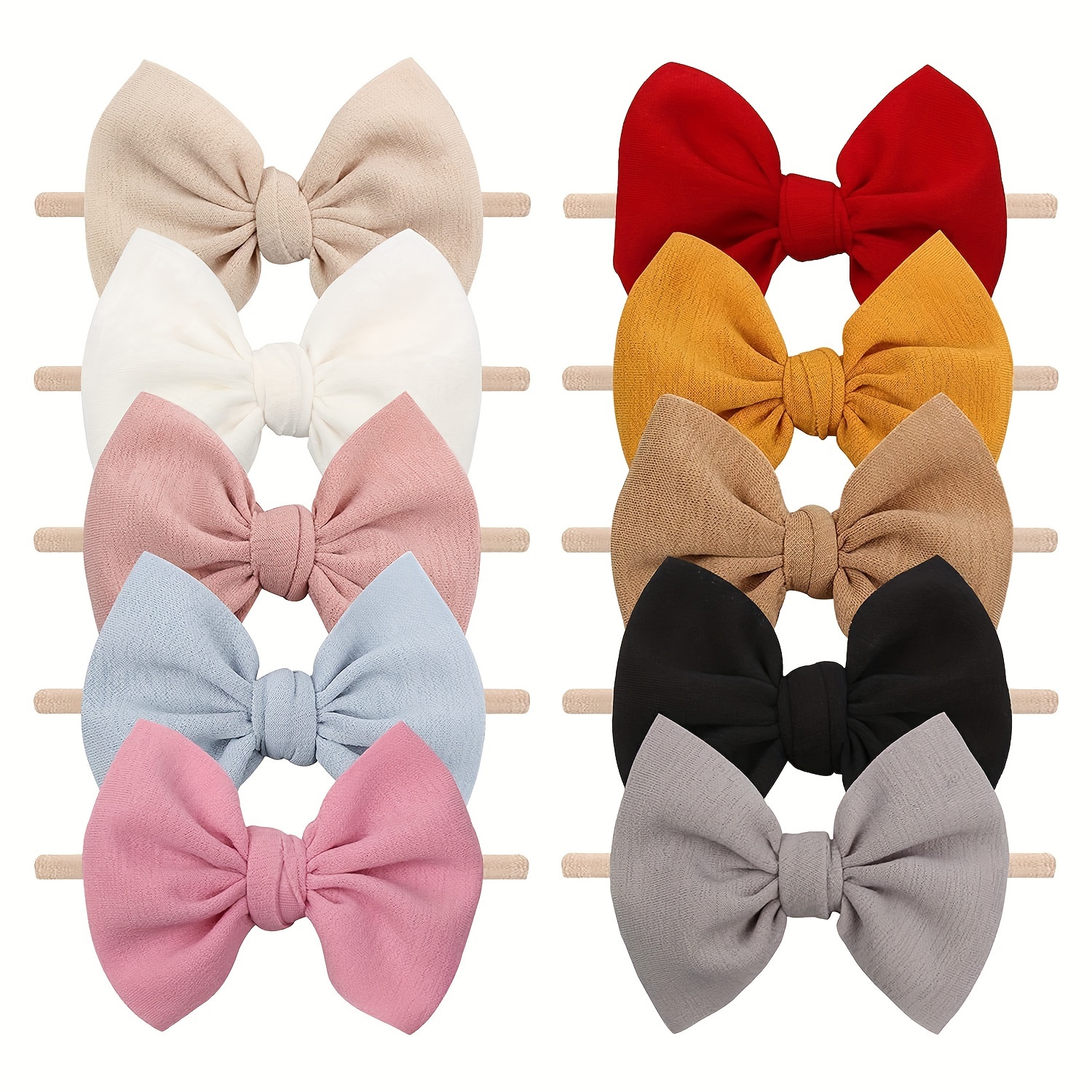 

10pcs Fashion And Simple Colorful Bowknot Polyester Fiber Headband For Infants