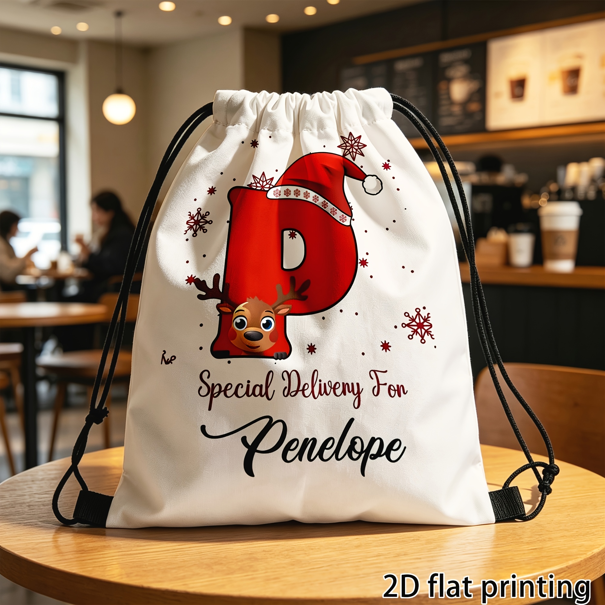 TEMU Customizable Santa Claus Drawstring Backpack, Large Capacity Christmas Gift Bag, Supports Printing Initials, Oversized Christmas Drawstring