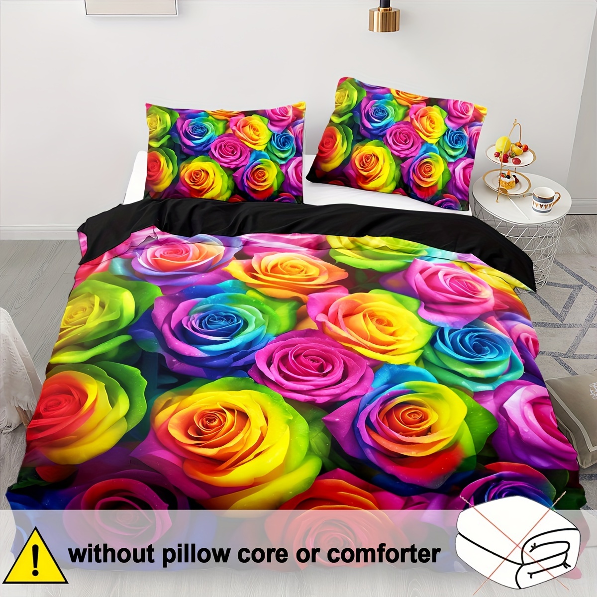 TEMU 2/3pcs Duvet Cover Set, Soft And Comfortable, Rose Duvet Cover Twin, Duvet Cover Set Twin Size Rose Rainbow, 3d Rose Bedding Twin Bed Set,