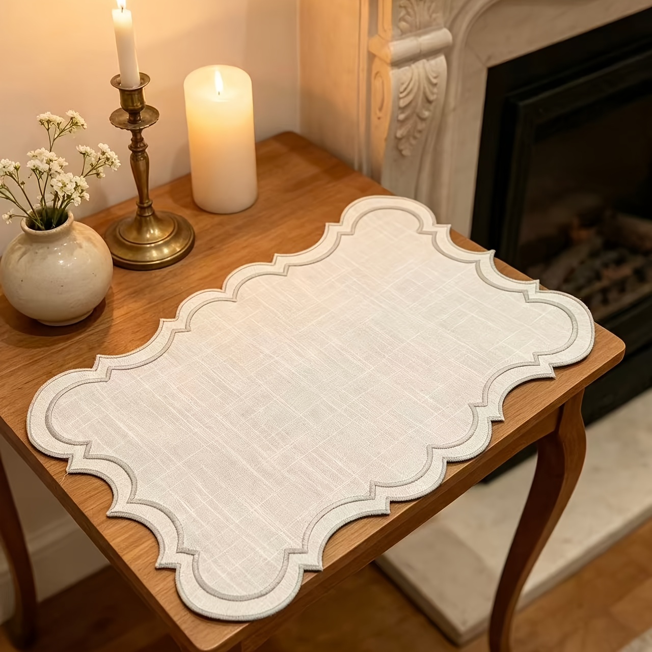 TEMU 4pcs Solid Color Embroidered Placemats, Rustic-style Polyester Fiber Round Placemats, Suitable For Dining Tables, Tea Tables, Coffee Tables,