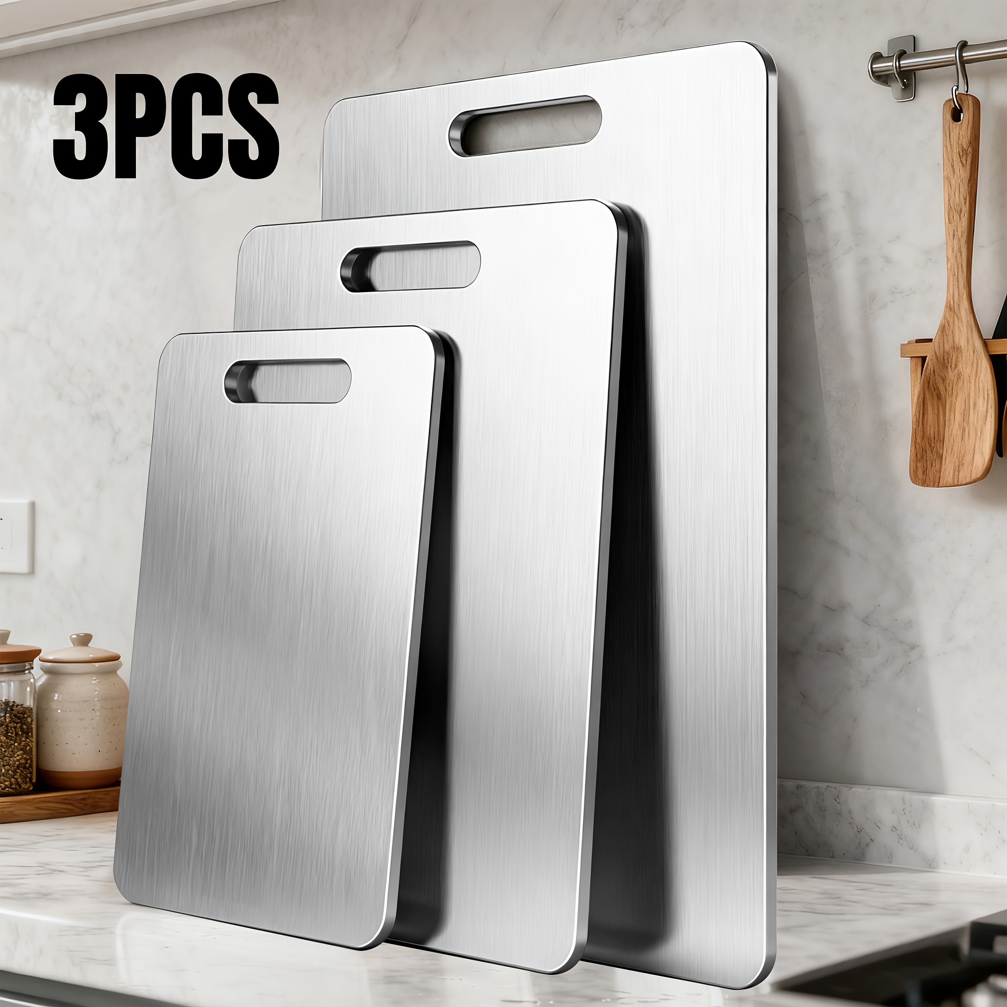 TEMU Planche à découper 3/4 pièces de haute qualité - Acier inoxydable double face, surface lisse pour et à manger, planche à découper , planche à