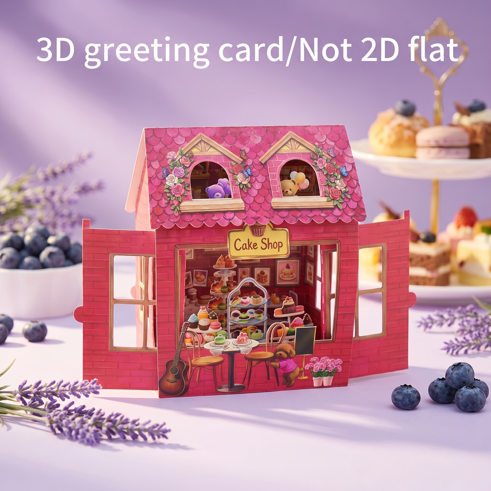 TEMU 1pc Pull-out Cake Shop Theme 3d Pop-up Card With Envelope, Handmade Creative Baking Dessert Design, Suitable For Birthday Parties, Celebratory ,