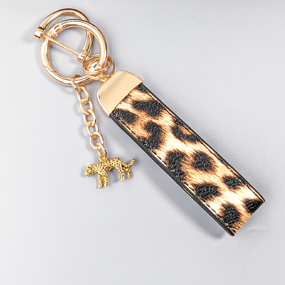 TEMU Leopard Print Car Key Lanyard With Metal Charm, Pu, A Durable And Stylish Everyday Accessory, Gift, Couple's Accessory, Women' Key Charm, Bag