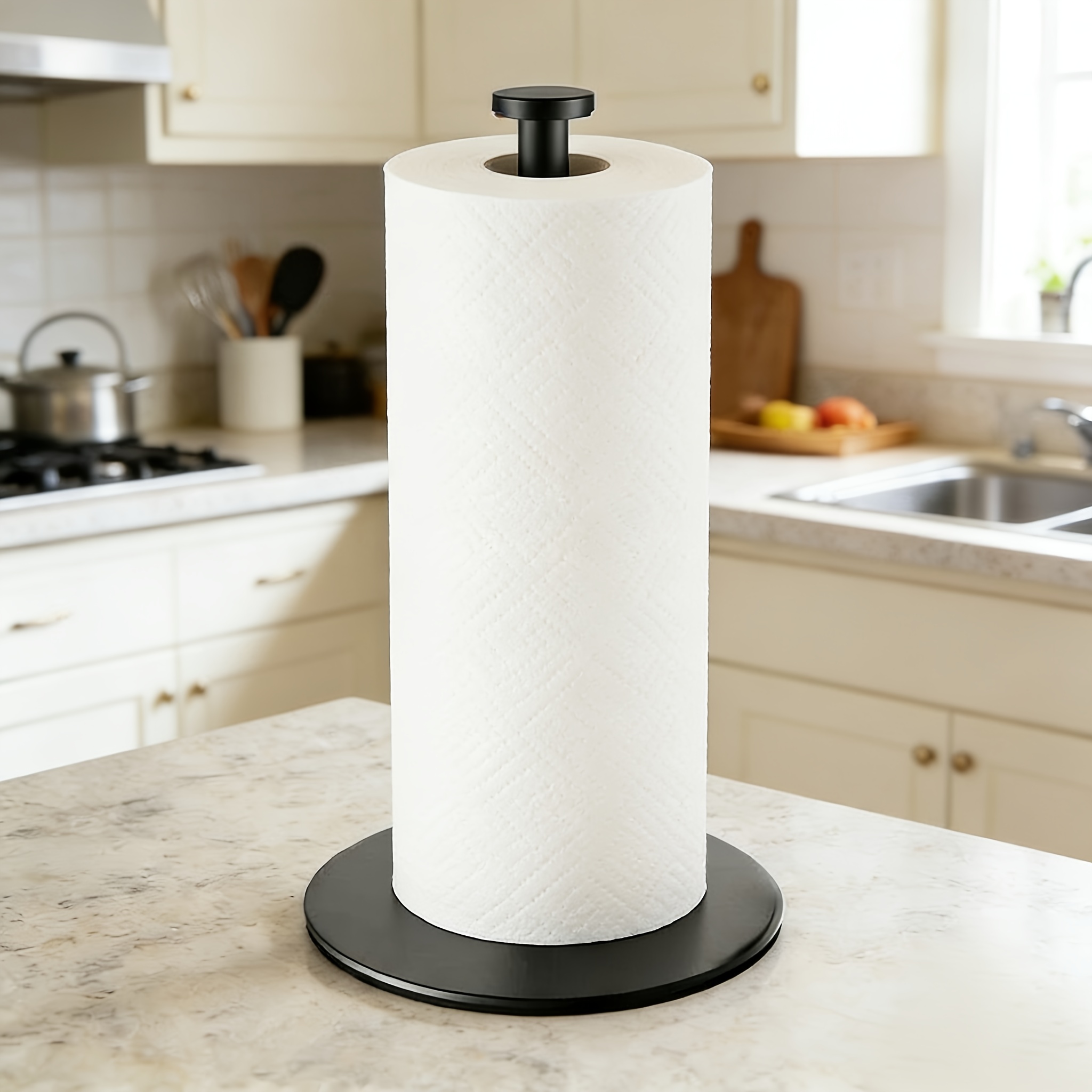 Image of Paper Towel Holder Kitchen Roll Holder, Premium Stainless Steel Paper Towel Holder For Kitchen Roll Organize, Countertop Roll Dispenser With Weighted Base