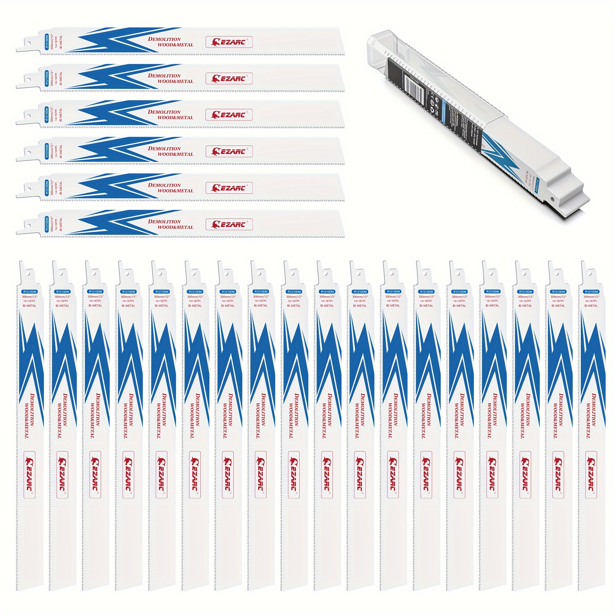 

Ezarc 25-pack 12" Reciprocating Saw Blades, 14+18tpi Bi-metal Sawzall Blades, 1/2" Shank, Variable Tooth Design For Steel Demolition, Plumber Expert Wood & Metal, R1210dm