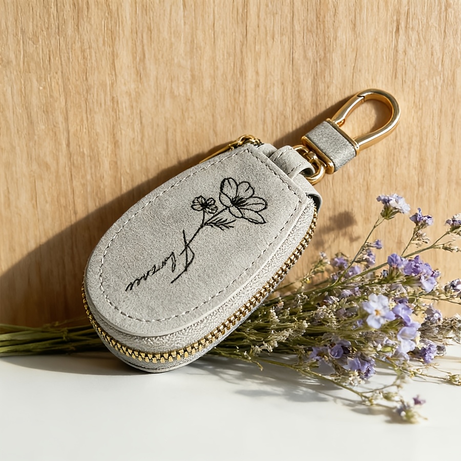TEMU A Custom-made Golden Zipper Key Storage Pouch, Handcrafted Key Case - Zipper Car Key Bag, Customizable With Names Or Text, Durable Key Storage