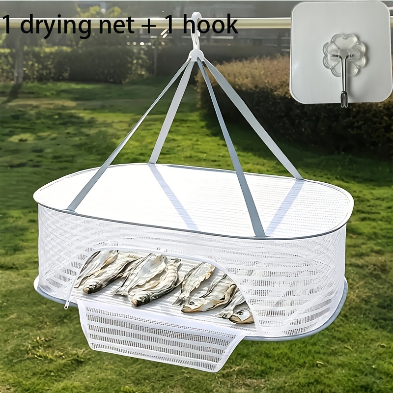 TEMU 2pcs (1pc Drying Net And 1pc Hook) Multifunctional Foldable Drying Net - Perfect Storage Solution For , Featuring Foldable And Enclosed Drying