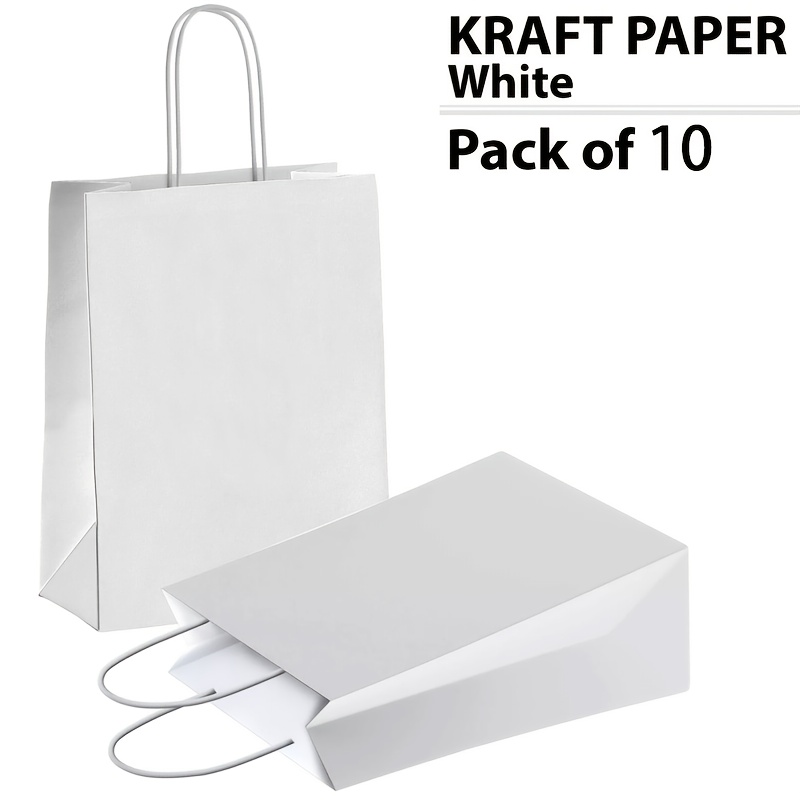 Image of Gift For Her/him 10 Pack White Paper Gift Bags With Twisted Handles 18 X 22 X 8 Cm, Strong 2kg Capacity Carrier Bags For Parties, Retail, Birthdays, Weddings & Gifting
