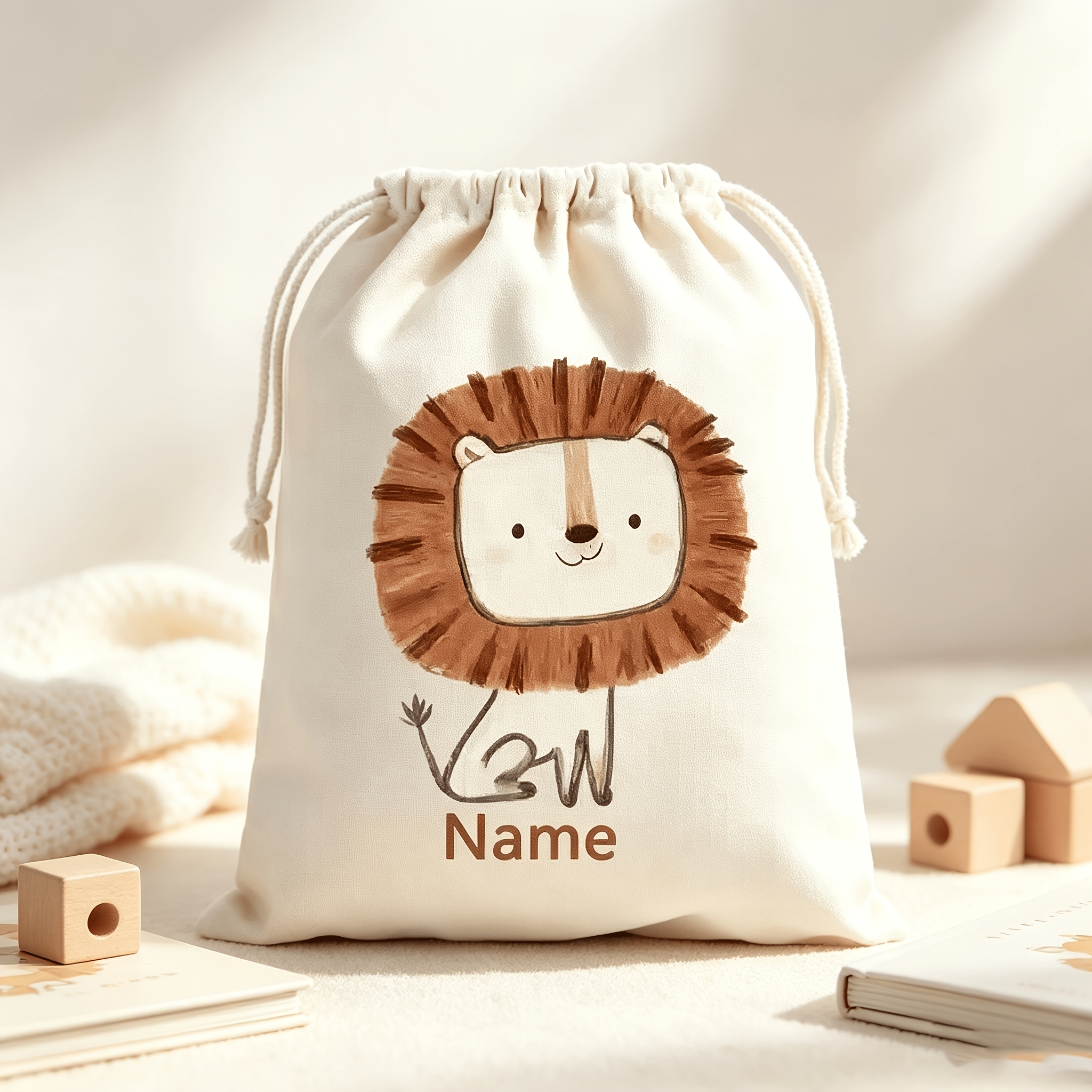 TEMU [Personalizable] Bolsa con Cordón de Personalizable, Dibujos Animados de Zorro y León, Bolsa de Regalo con Cordón, Bolsa de Almacenamiento con