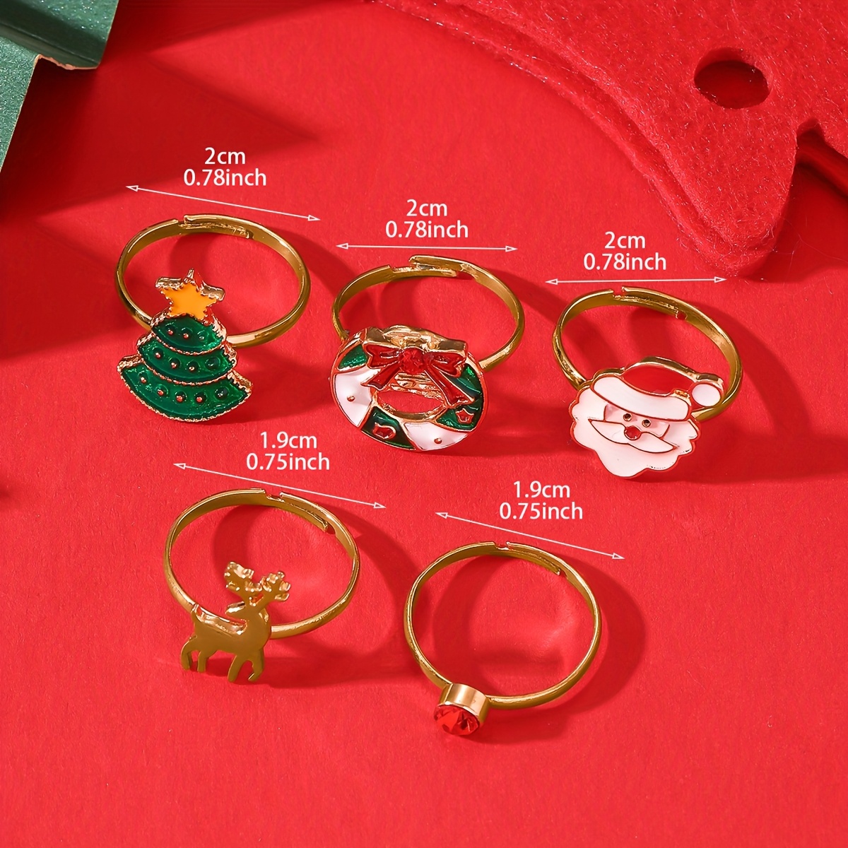 5pc Christmas Elk Ring Set, Retro Style