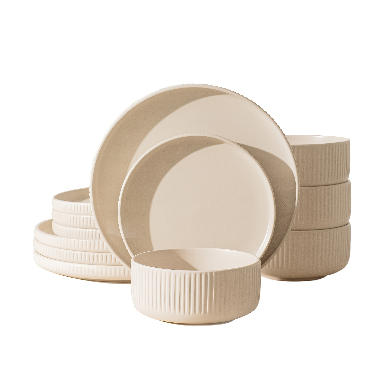 TEMU Ensemble de vaisselle 12 pièces, faïence réactive crème unie - Assiettes et pour 4 personnes, cadeau de Noël, ensemble de vaisselle en céramique