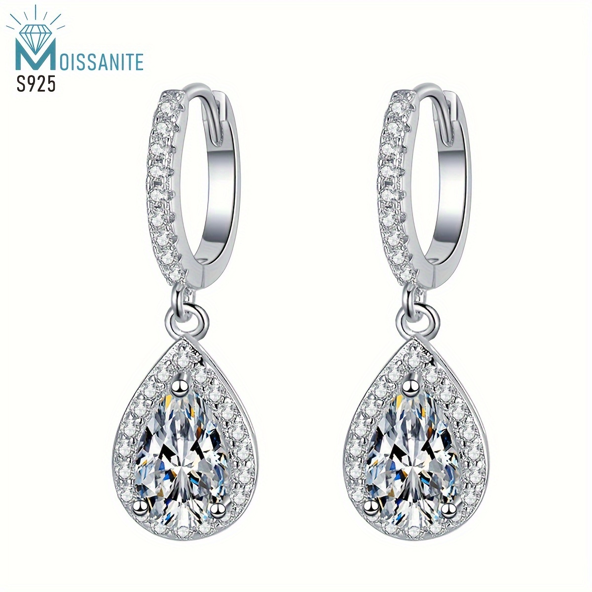 

S925 Sterling Silver Moissanite Earrings Women Water Drop Shape Earring For Valentine's Day Engagement Birthday Gifts And Gift-