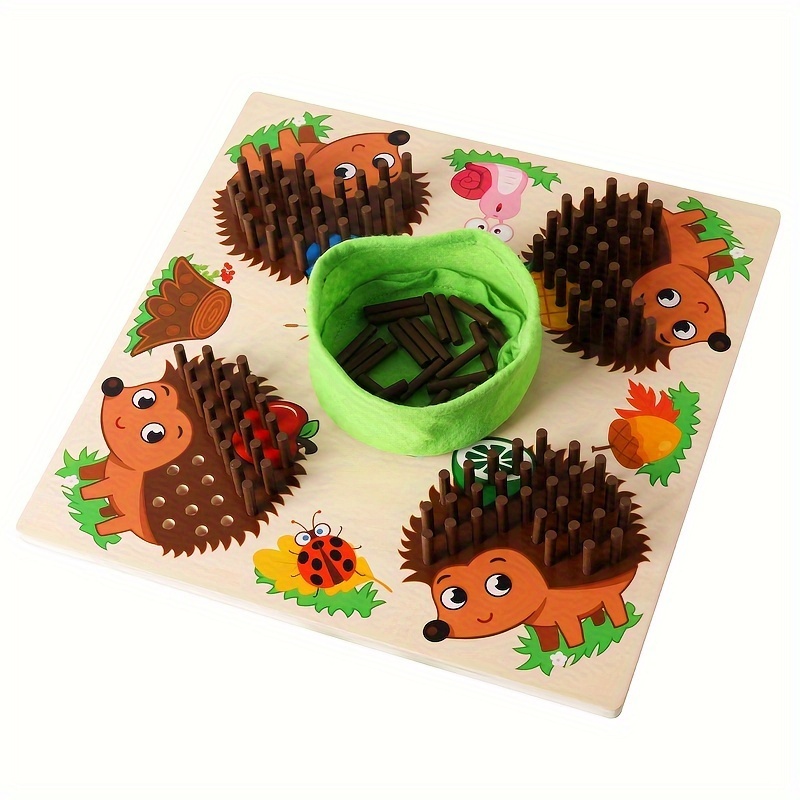 Image of Wooden Sensory Hedgehog Stick Toy, Training Hand-eye Coordination And Fine Motor Skills, Parent- Interactive Table Game