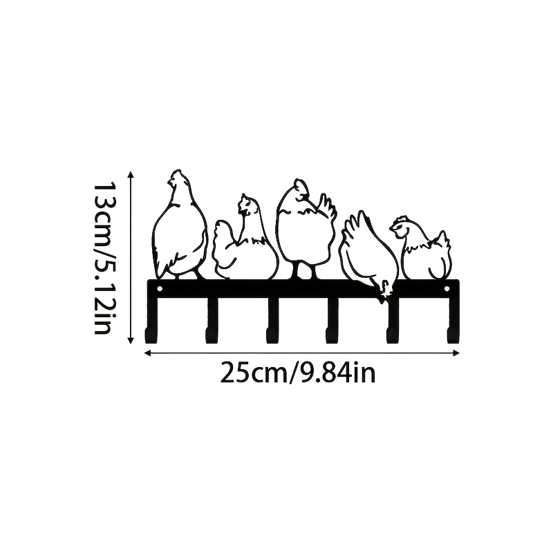 TEMU 1pc Farm Chicken Metal Wall Hanging Key Holder, 5 Hen Silhouette Wall Interesting Decoration, Black Wrought Iron Wall Decoration, Key Storage